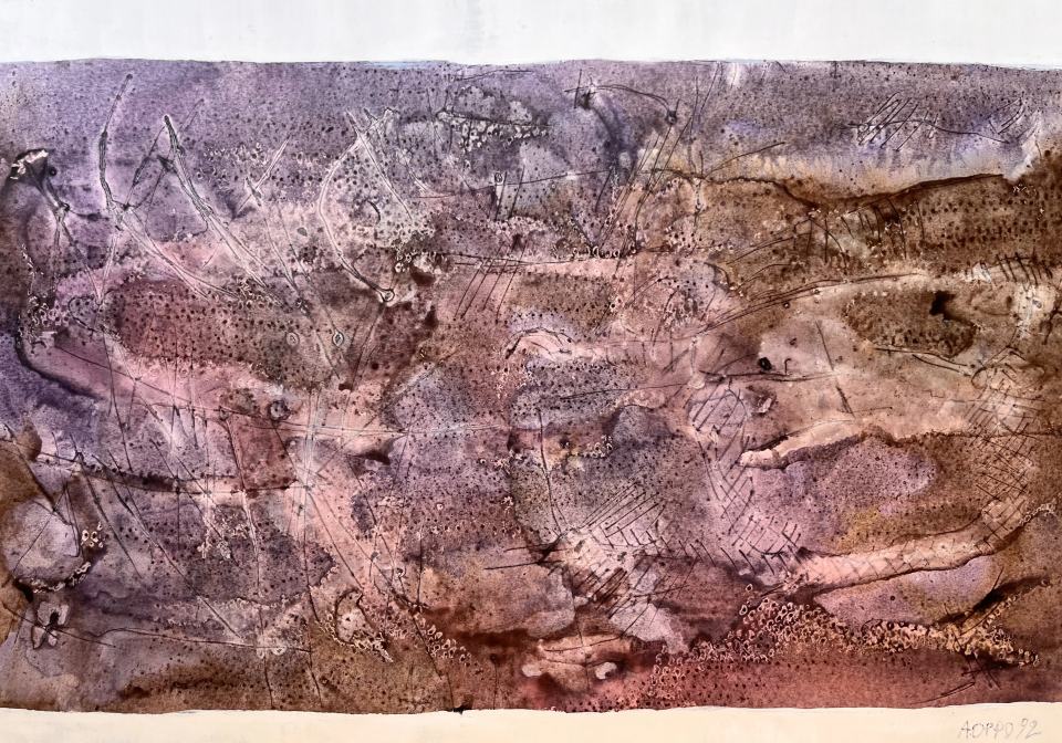 Werk ASO-0489, Violette Kartografie, Augusto Salvatore Oppo, 50 x 35 cm
