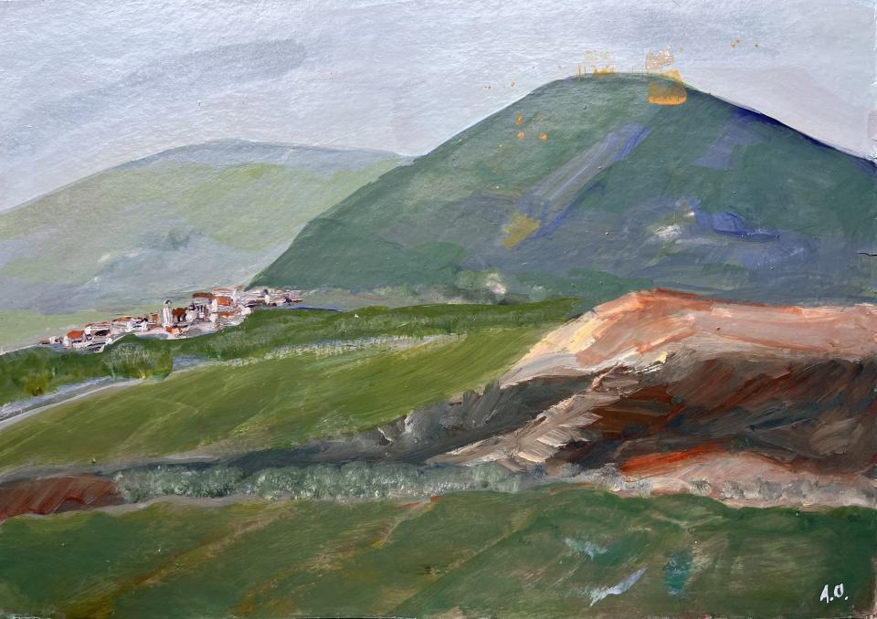 작품 ASO-0534, 산 아래 마을, Augusto Salvatore Oppo, 51 x 36 cm