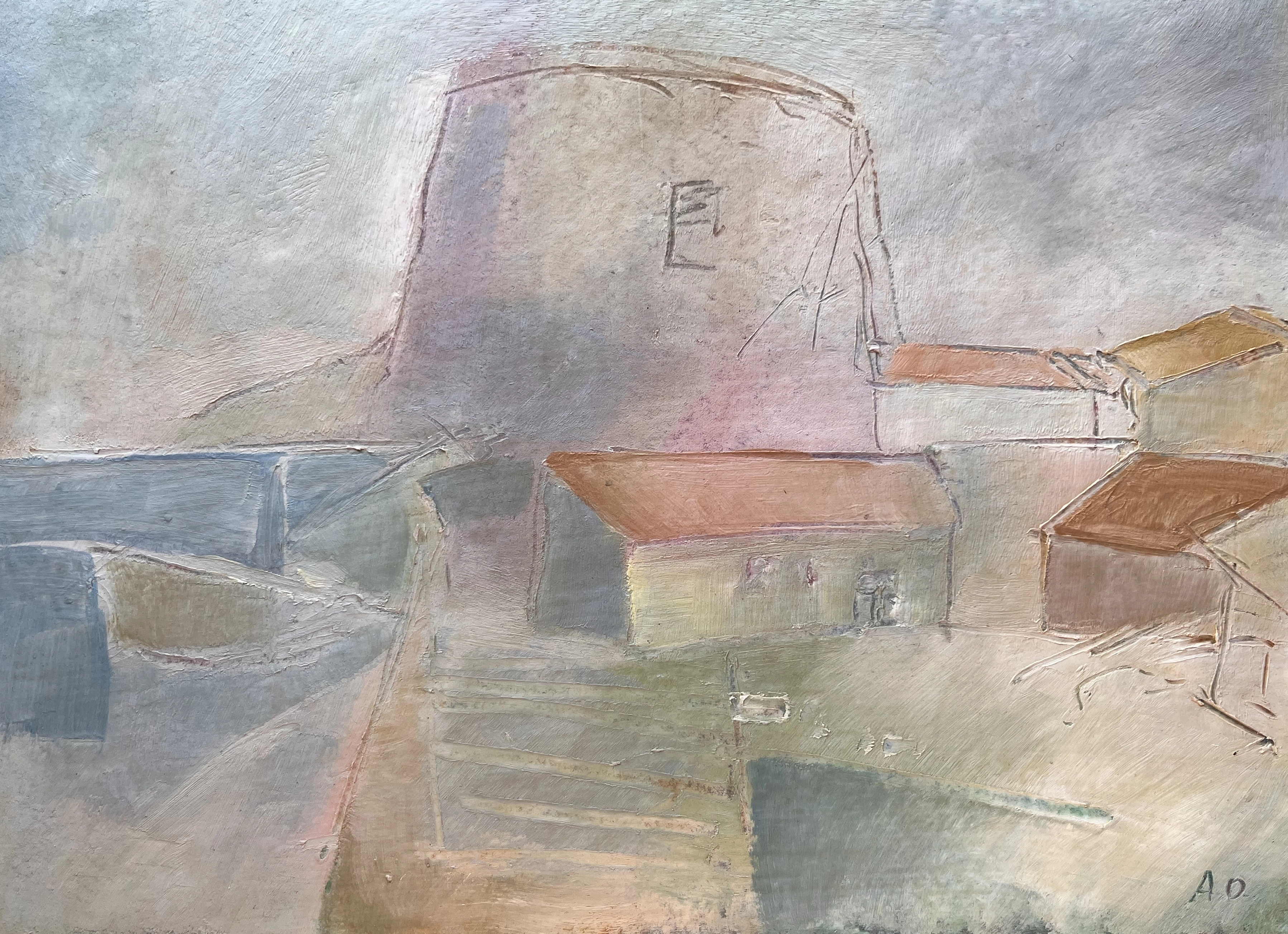 Opera ASO-0515, Il paese sospeso, Augusto Salvatore Oppo, 40 x 29 cm